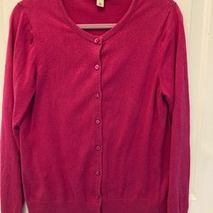 LL Bean pink magenta button down Crew neck cardigan sweater